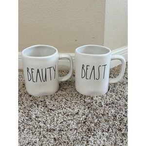 Rae Dunn "Beauty" & "Beast" Coffee Mugs Cups Set of 2 Artisan Collection